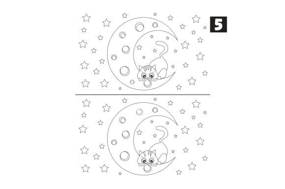 Cat Sitting on the Moon Spot the Differences