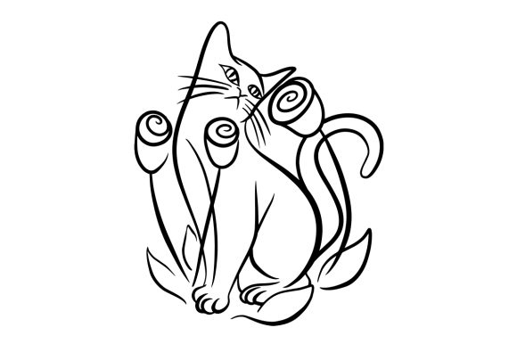 Cat with Flowers Tattoo Line Art Review
