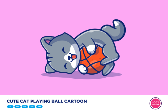 Cute Cat Playing Ball Cartoon Review
